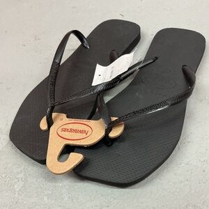 NWT Havaianas Slim Square Black Flip Flops 11/12